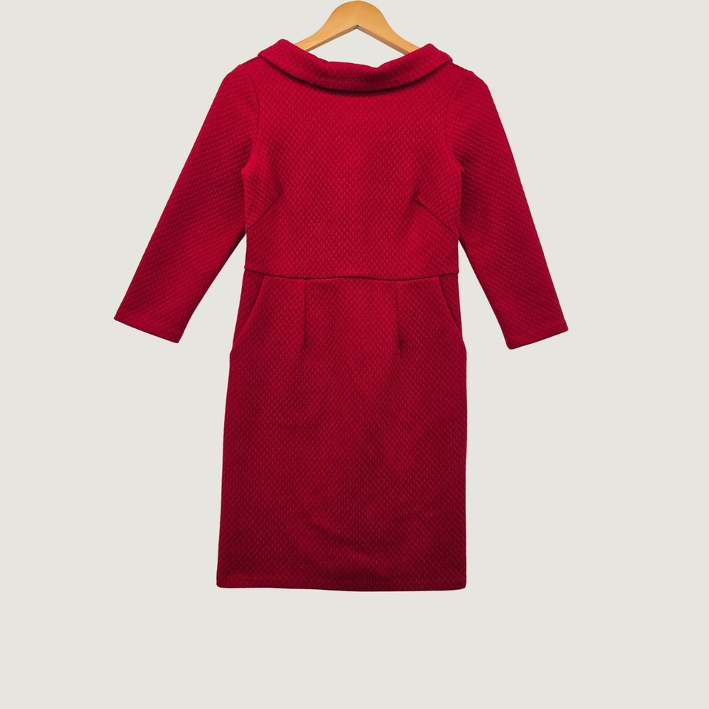 Boden Red Quilted Dress Peter Pan Collar Pockets Sheath 6P J0290 Holiday Career